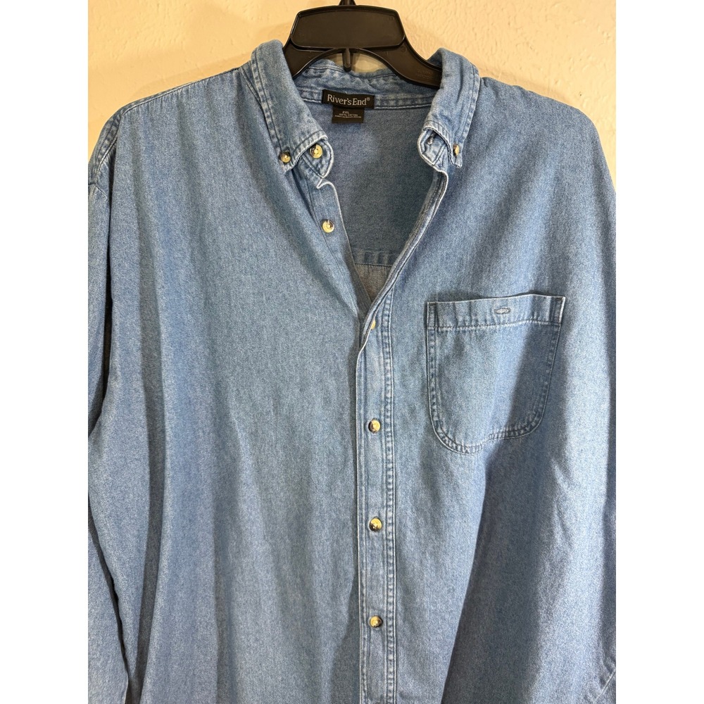 Rivers End Mens XXL Denim Shirt Blue Long Sleeve Button Down 100% Cotton